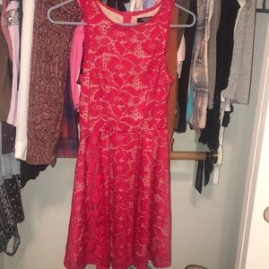 Red and tan mid thigh dress